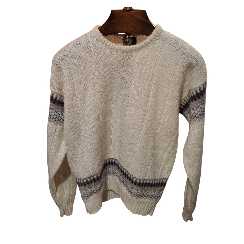 Vintage Robert Bruce Mens Cream Wool Blend Ski Sweater Sz Large Made In The USA